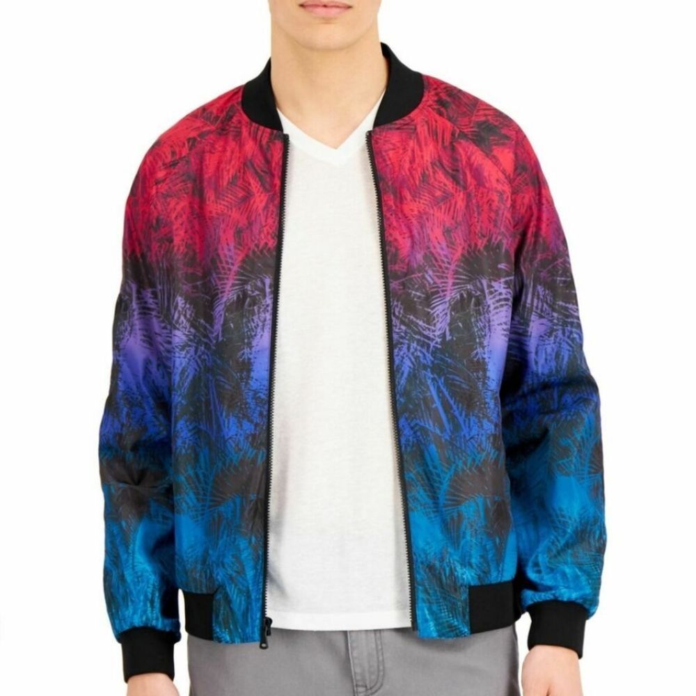 INC International Concepts Red Purple Blue Bomber Jacket Windbreaker Medium NWT
